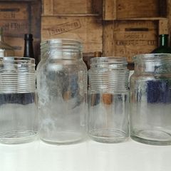 491 - Set of 6 Vintage Clear Glass Screw Top Collectible Decorative Jars