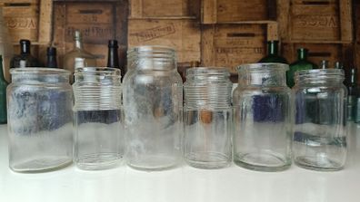 491 - Set of 6 Vintage Clear Glass Screw Top Collectible Decorative Jars
