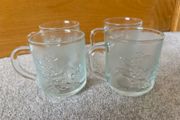 Set of 4 Vintage Clear Glass Floral Mugs