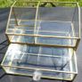 Vintage Gold clear glass large storage jewelers makeup box 7,2" x 4,4" H-3" Image 4