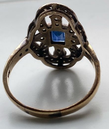 Gold Ring sapphire diamond Art Deco Antique