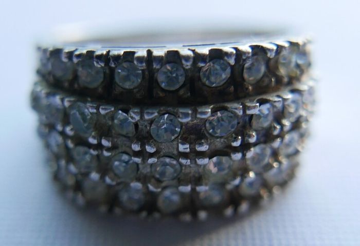 Vintage Sterling Silver 925 Lab Created Ice White Cubic Zirconia Cluster Ring size P - 4,95g