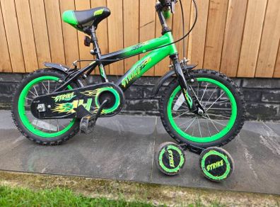 Kids 14-Inch Strike Bike with Stabilisers (Green/Black)
