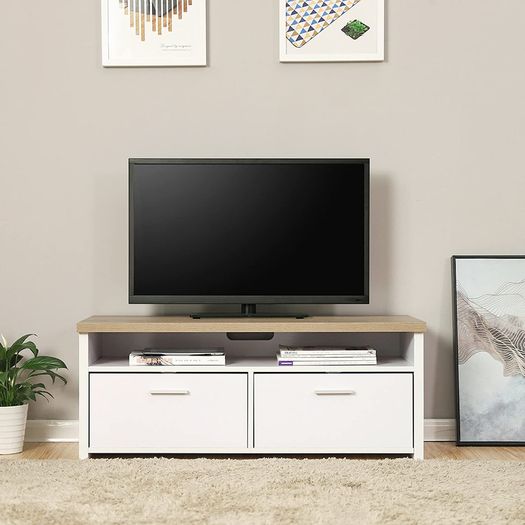 _TV table, TV cabinet with compartments and flap doors, TV cabinet, TV board, lowboard, table TV furniture white wood-colored