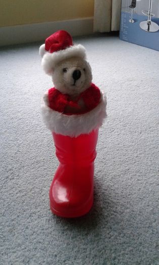 Vintage Red Santa Boot with White "Fur" Trim.