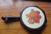 Vintage Wood &amp; Ceramic Tile Trivet Wall Hanging Pineapple and Strawberries.