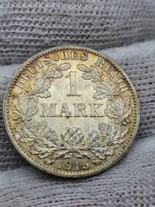 Germany Silver 1915 1 Mark Beautiful Uncirculated Swirling Lustre Toned