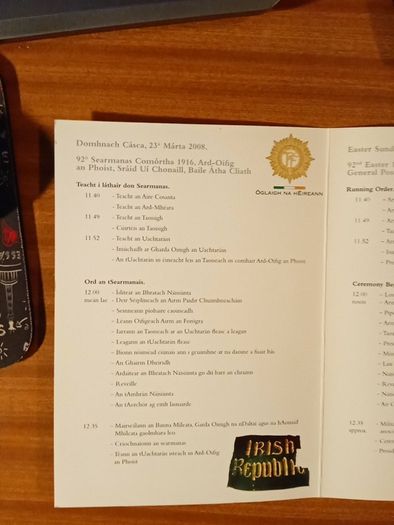 Programme for Easter Sunday 1916 anniversary ceremony at the gpo 2008