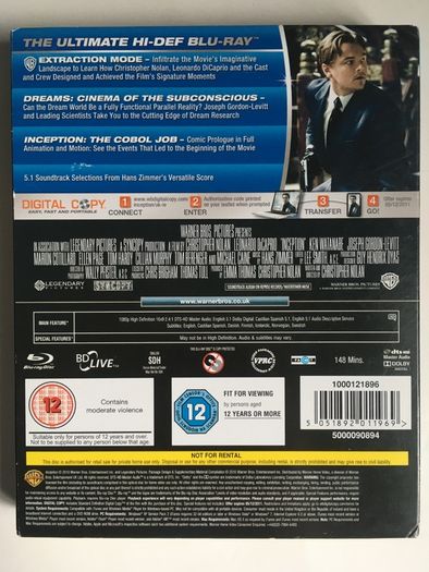 Inception (Christopher Nolan Film) [2010] Leonardo DiCaprio, Ken Watanabe, Joseph Gordon-Levitt, Marion Cotillard, Ellen Page, Tom Hardy, Cillian Murphy, Tom Berenger & Michael Caine [2xBlu-Ray Movie]
