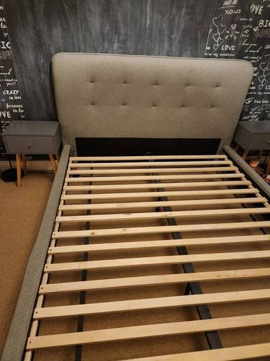 bed king size Grey colour, Plus two bedside cabinets