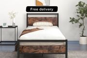 Metal Platform Bed Frame 3 FT Single with Wooden Headboard