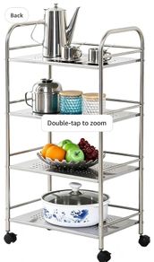 Stainless Steel 3/4 Tier Trolley Cart Wheels Utility Shelf Storage Rack Kitchen Cart Serving Salon BBQ For Hotels Restaurants C(60 32 96cm 4 Tier)