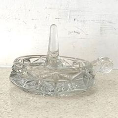 Vintage 1937 Art Deco glass ring holder with handle