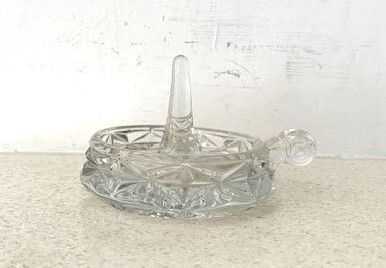 Vintage 1937 Art Deco glass ring holder with handle