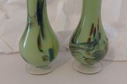 Fabulous Pair of Mid Century Matching Mouth-Blown Glass Vases In Lime Green with Swirls, Unknown Maker, Possibly Italian/Murano, Japanese or Chinese, Circa 1950