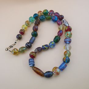 Vintage Murano Inspired MultiColor Skunk & Aventurine Glass beads Necklace