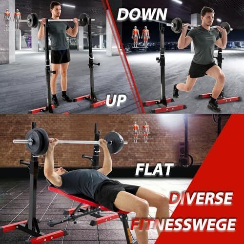 Dumbbell Stand Squat Rack with 6 Height-Adjustable Barbell Rack, 2 Individual Stands, Made of Powder-Coated Steel, Max. Maximum load: 200 kg