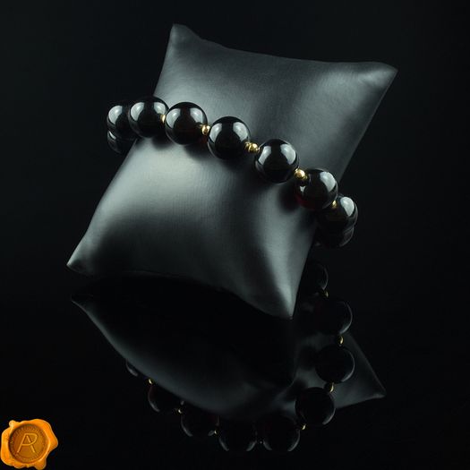 Luxury Dark Cherry Baltic Amber 14mm Beaded Stretch Bracelet with 3mm Gold Plated Spacers for Women Genuine Amber Beads Bracelet for Women
