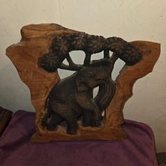 Carved Wooden Elephant Wall Hanging
