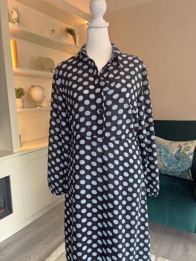 Ladies Black with Blue Polka Dot Long Dress from Primark. Size: Xs - UK 6-8 / EU 34-36