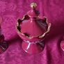 3 Piece Vintage Elegant Italian Fiorentine Lustre Ruby Red Gold Gilt Footed Lidded Compote And Vases Set Image 2