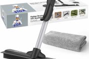 Pet Hair Removal Rubber Broom with Built in Squeegee, 2 in 1 Floor Brush for Carpet, 61 inch Adjustable Handle, includes One Microfiber Cloth