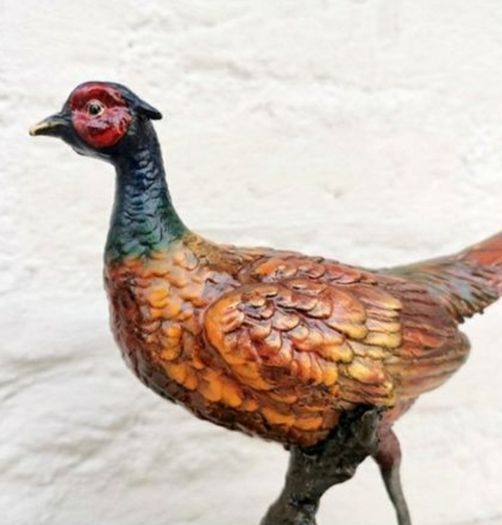Pheasant (32 cm) - Cold Painted Bronze, Marble, Signed