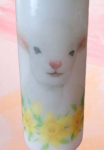 Large brand new unscented decorative pillar candle spring easter lamb decoration