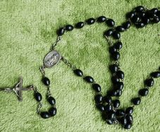Vintage Rosary with Black Beads and Cross