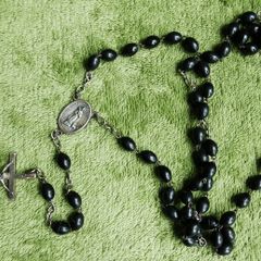 Vintage Rosary with Black Beads and Cross