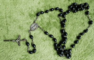Vintage Rosary with Black Beads and Cross
