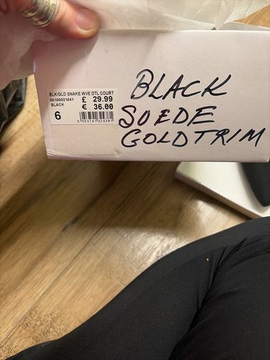 Black suede quiz gold detail high heels