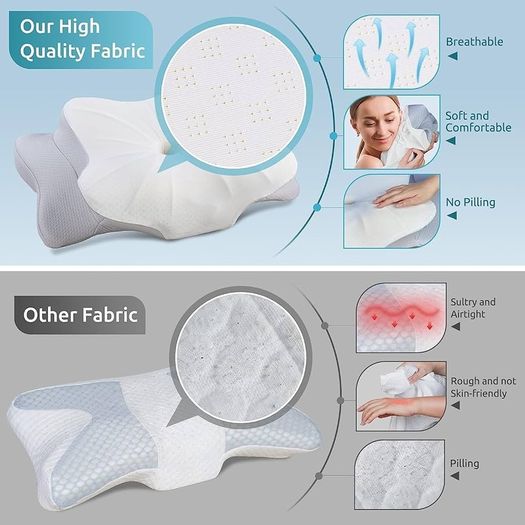 Cervical Pillow for Neck and Shoulder, Contour Memory Foam Pillow, Ergonomic Neck Support Pillow for Side Back Stomach Sleepers with Pillowcase