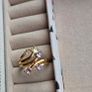 The ring has a unique stacked design with several bands and beautiful pastel/coloured stones, including purple, green and champagne tones. The hallmark has worn away over time, but the ring was tested today and confirmed as genuine 14K gold weight 3.95g. Image 3