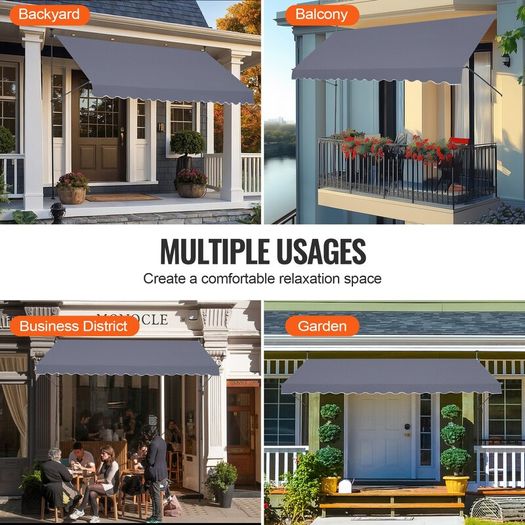 Patio Awning Retractable Awning Sunshade Shelter with Crank Handle