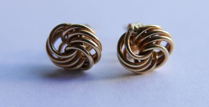 Vintage Solid 9ct Yellow Gold 375 Knot  Stud Earrings,  0,6g