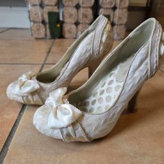Ruby Shoo Ivory Cream Satin Bow Heels UK 3 EU 36 Worn Once