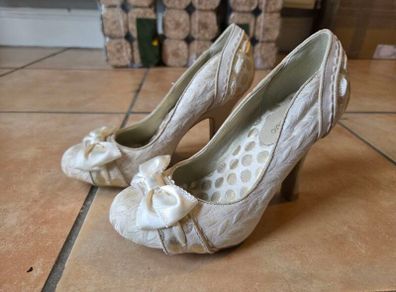 Ruby Shoo Ivory Cream Satin Bow Heels UK 3 EU 36 Worn Once