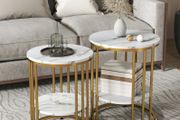 Set of Two Marble-Effect Coffee Tables - White/Gold-Tone