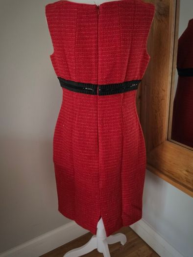 Stunning Sonia Pena Red Wool-Blend Tweed Occasion Dress - Uk10-12