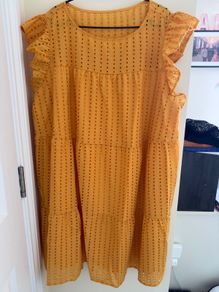 Shein Bright Mustard Yellow Square Punch Out Short Sleeved Dress