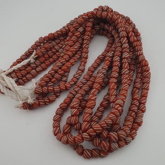 Vintage African white Stripe Orange 7.1mm - 7.5mm Glass Beads Necklace