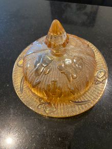 Very Pretty vintage glass dish with  lid