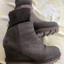 Taupe leather wedge ankle boots Image 5