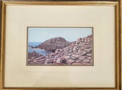 The Giant's Causeway Signed print & Pink lustre pot