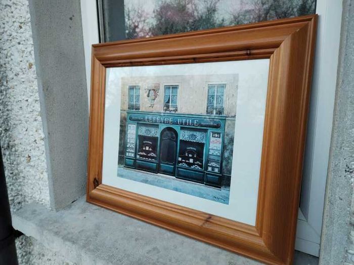 Framed Picture - "Lefevre Utile" With Deep Blue Colour &  Wide Wood Surround