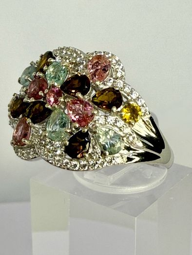 Multi-Tourmaline Zircon Cluster Ring