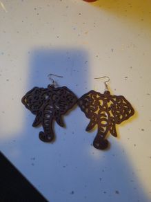 large wooden tribal elephant earrings