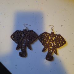 large wooden tribal elephant earrings