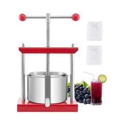 0.8 Gal/3L Fruit Wine Press, 2 Stainless Steel Barrels, Manual Juice Maker, Cider Apple Grape
